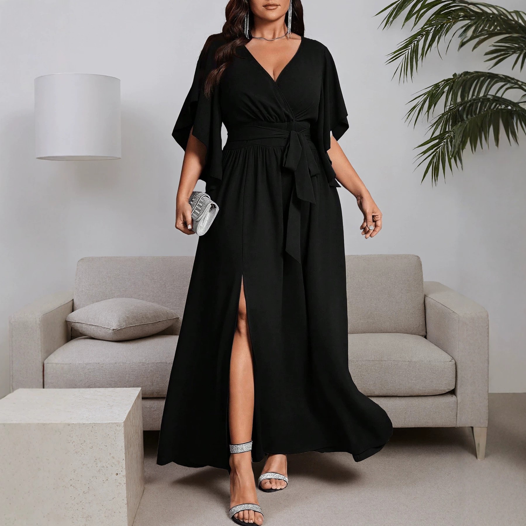 V Neck Short Sleeve Dress Flar - Women Fashion Necktie recension och pris