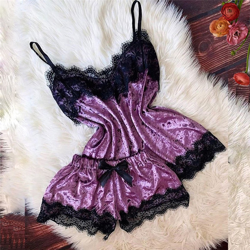 Summer Pyjamas Women Velvet Bo - Lace Trim Cami recension och pris