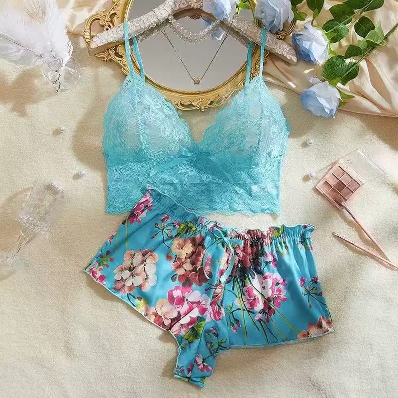 Women Floral Print 2 Piece Paj - Lace Trim Cami recension och pris